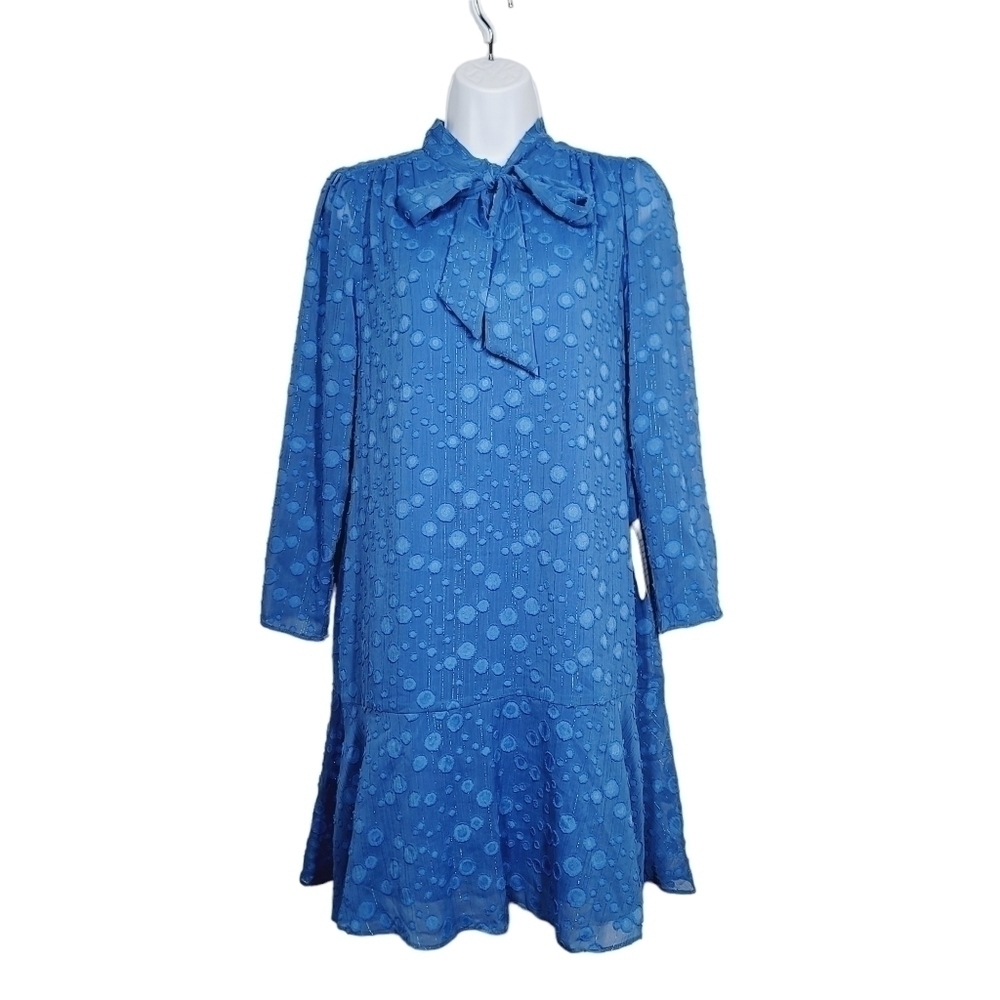 NWT London Times Tie Neck Flounce A-line Dress
